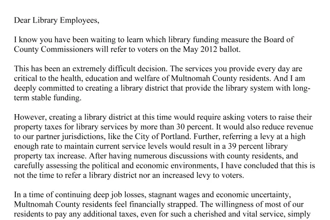 Library memo to employees