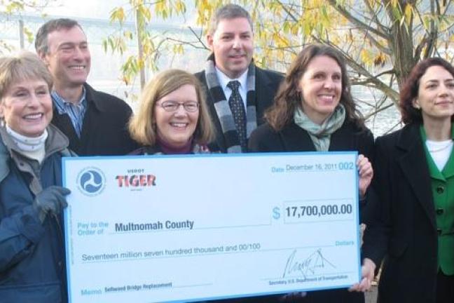 Picture of ceremonial check for Sellwood Bridge Project