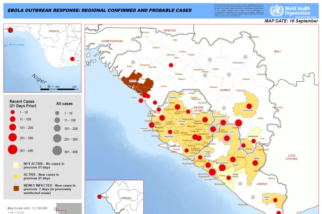 World Health Organization regional confirmed and probable Ebola cases - 16 September 2014