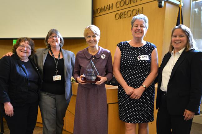 From left: Maureen Sheeran, National Council of Juvenile and Family Court Judges; Annie Neal, Multnomah County Domestic Violence Coordinator; Judge Maureen McKnight; Judge Amy Holmes Hehn; and Judge Katherine Tennyson