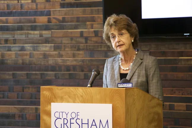 Multnomah County Commissioner Diane McKeel at Tuesday's announcement.