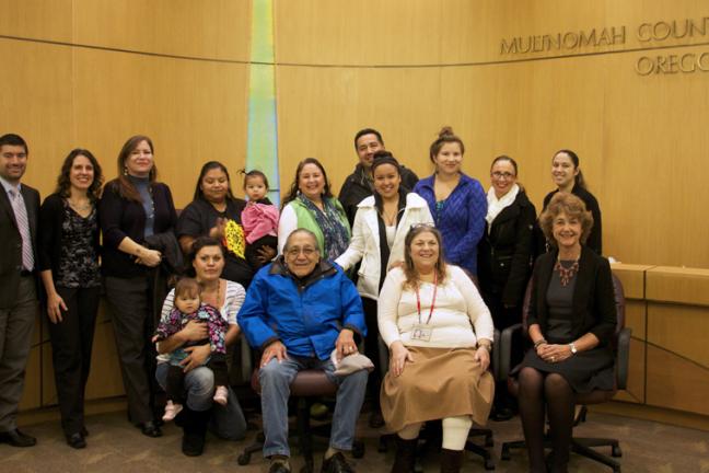 The Board of Commissioners, presenters and community members pose for a picture at the Nov. 6 proclamation. 