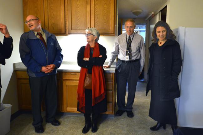 Chair Kafoury and Cascadia Behavioral Healthcare officials tour one of the units at the newly renovated Southeast Portland independent living facility.