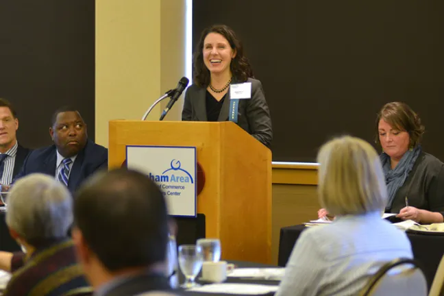 From left: Health director Joanne Fuller; Mental Health & Addiction Services director David Hidalgo; POIC president Joe McFerrin; Chair Kafoury; STRYVE coordinator Rebecca Stavensjord and Multnomah County Deputy District Attorney Jim Hayden