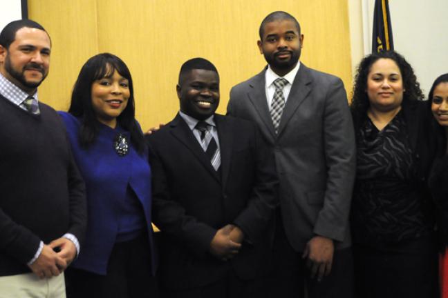 From left: Multnomah County's Chief Diversity & Equity Officer Ben Duncan; Commissioner Loretta Smith; Portland lawyer Jonathan Patterson; Portland State University student Marlon Marion; District 2 staffers Nicole Rose and Saba Saleem.