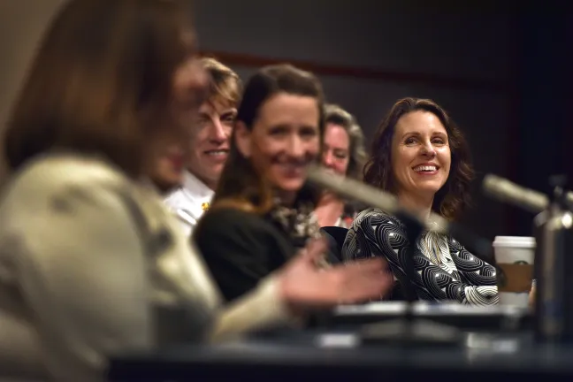 Chair Kafoury and the other panelist smile at a remark being made by director of the City of Portland’s Office of Neighborhood Involvement Amalia Alarcón de Morris.
