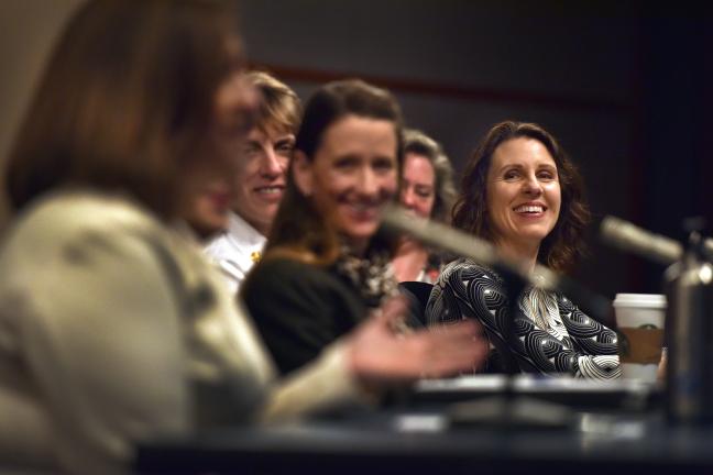 Chair Kafoury and the other panelist smile at a remark being made by director of the City of Portland’s Office of Neighborhood Involvement Amalia Alarcón de Morris.