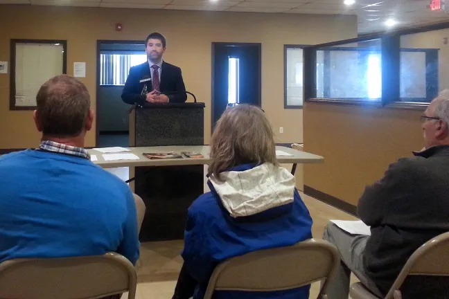 Commissioner Jules Bailey at Wednesday's announcement that the Family Winter Shelter will stay open until Mid-June.