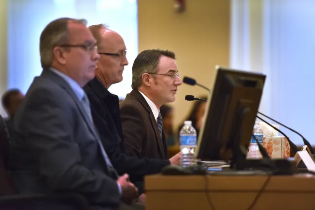 Mike Pullen (right) joined by Mike Day (center) and JD Dechamps at Thursday's board meeting