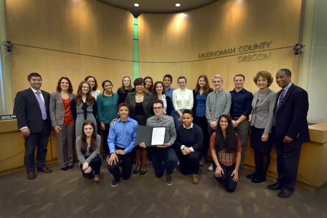 Grant Magazine student reporters honored May 21 by the Multnomah County Board of Commissioners