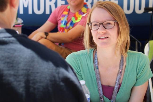 Service officer Heather Niles conducts outreach at PRIDE 2015