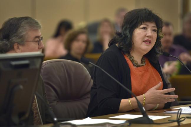 Department of County Human Services' Mary Li addresses the board on Thursday.