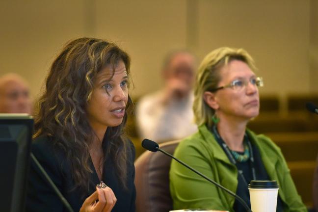 Tricia Tillman briefs the board on marijuana legalization, with Director Joanne Fuller, right