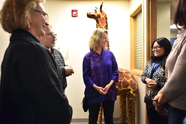 State Rep. Alissa Keny-Guyer (center) tours the Multnomah County Harrison Park K-8 School-Based Health Center.