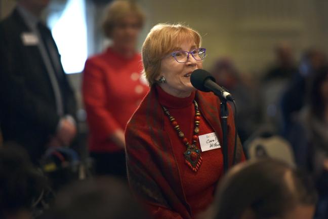 City Club Member Carol Witherell asks Chair Kafoury about how to keep kids in school and out of the pipeline to prison.