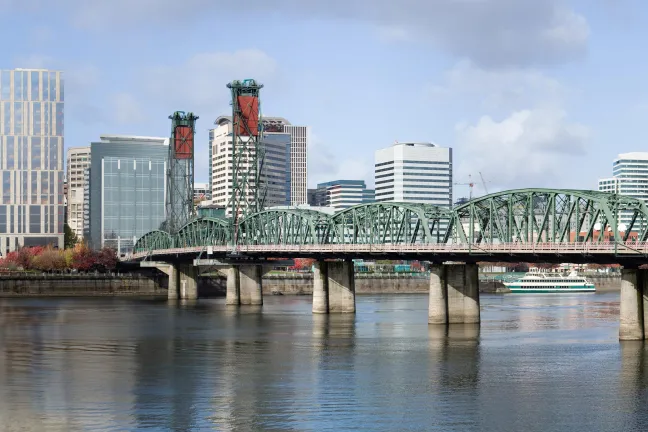 Artist rendering of central courthouse project from east side of the Willamette River