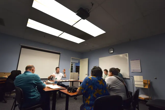 Parole & Probation Officer Peter Roberg leads a Friends & Family Orientation, which is designed to help the friends and family members of offenders understand goals of re-entry