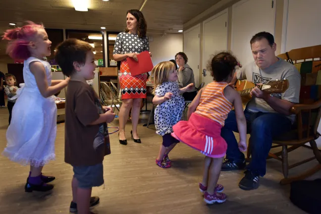 Kids dance at the Family Shelter on a recent Tuesday night