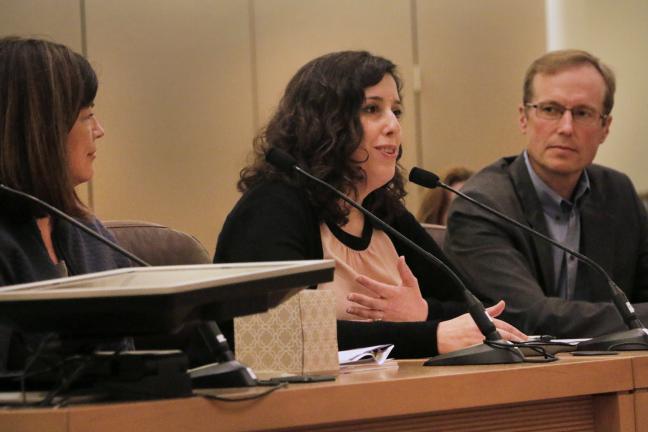 From left: Shannon Callahan, policy director for city Commissioner Saltzman; Multnomah County Chief Operating Officer Marissa Madrigal and Joint Office of Homeless Services Interim Director Marc Jolin