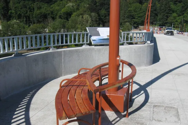 Bench designed and built by local students installed on Sellwood Bridge belvedere.