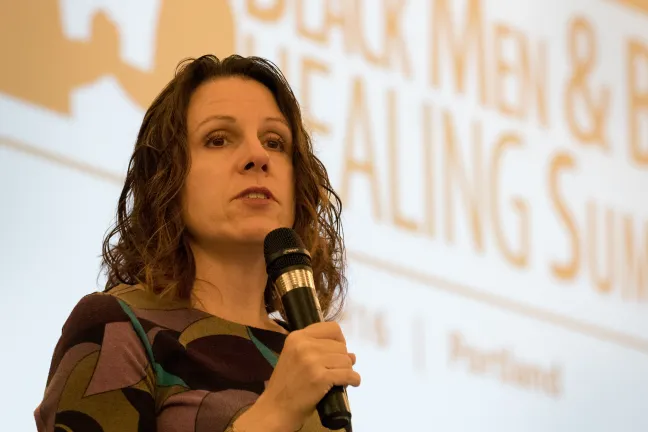 Chair Deborah Kafoury speaks at the first Black Men and Boys Healing Summit in Northeast Portland