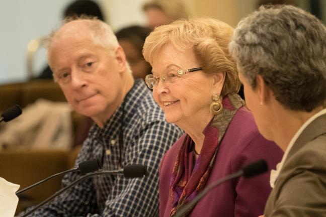 Historian Chet Orloff, former Governor Barbara Roberts and educator Mary Schutten testify in support of honoring suffragists