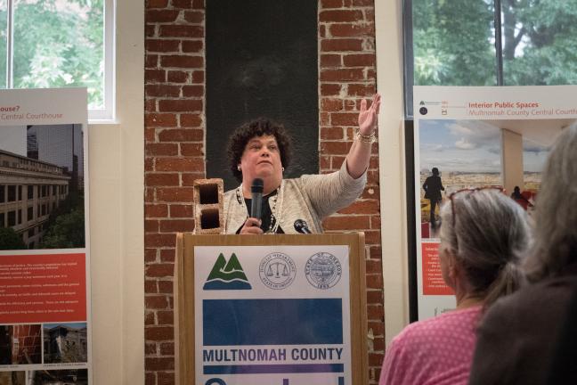 Multnomah County Presiding Judge Nan Waller speaks at groundbreaking ceremony