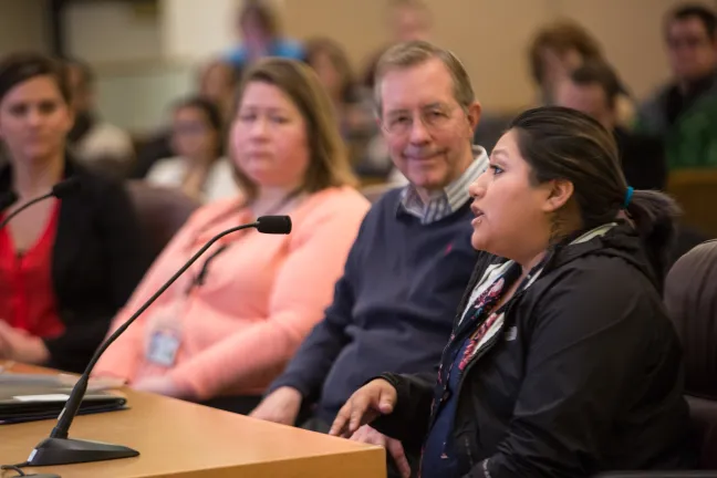 Bella Gonzales speaks before the Multnomah County Board about Human Trafficking