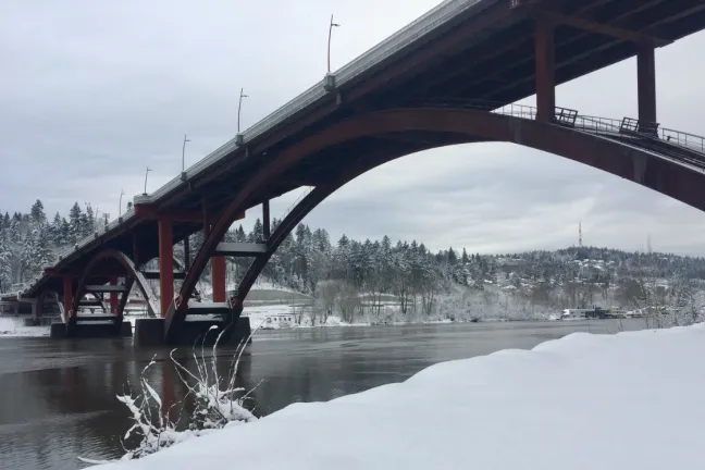 The new Sellwood Bridge covered in snow. Photo by Dan O'Flaherty.