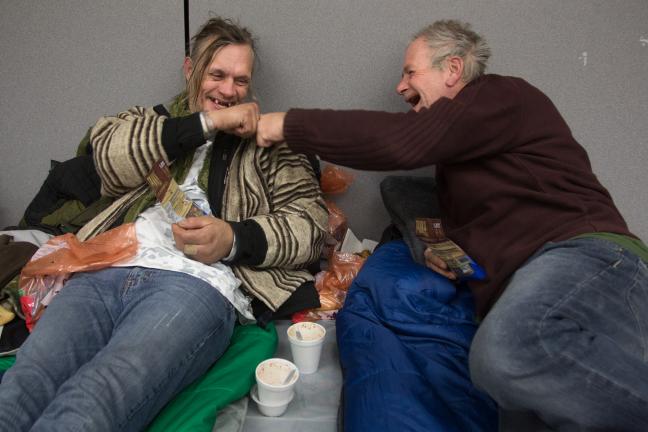 Inside the warming center at the Portland Building this winter. Severe weather meant our region's homelessness count moved from late January to late February.