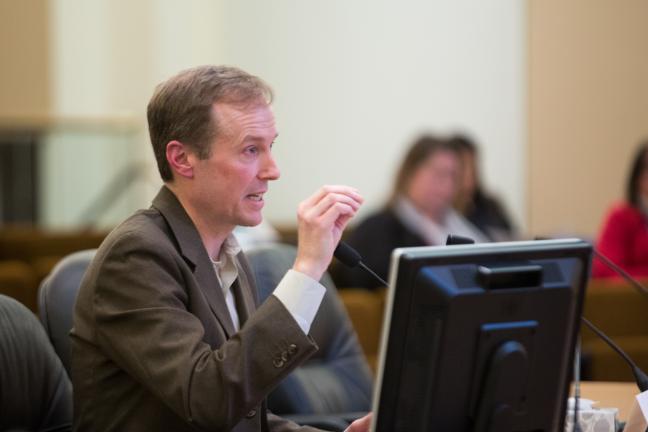 Marc Jolin, director of the Joint Office of Homeless Services and the A Home for Everyone initiative, addresses Multnomah County and Portland commissioners Tuesday, Feb. 14, 2017.