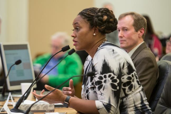 Libra Forde of Self Enhancement Inc., addressing the Multnomah County Board of Commissioners and the Portland City Council on Tuesday, Feb. 14, 2017, says culturally relevant outreach is key to ending homelessness.