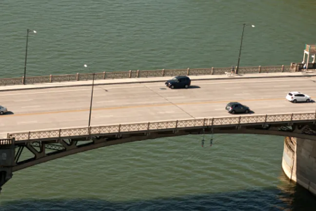aerial view of the burnside bridge