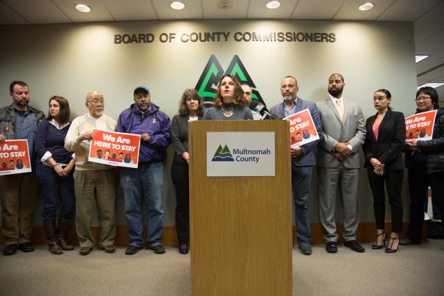 Chair Kafoury speaks at Jan. 2017 press conference on sanctuary communities.