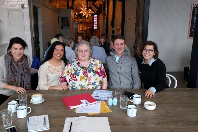 From left: Code for America staff Sarah Wright, Department of Community Justice Manager Denise Pena, Susan Walters, Code for America fellows Pam Dineva and Tom Dooner 