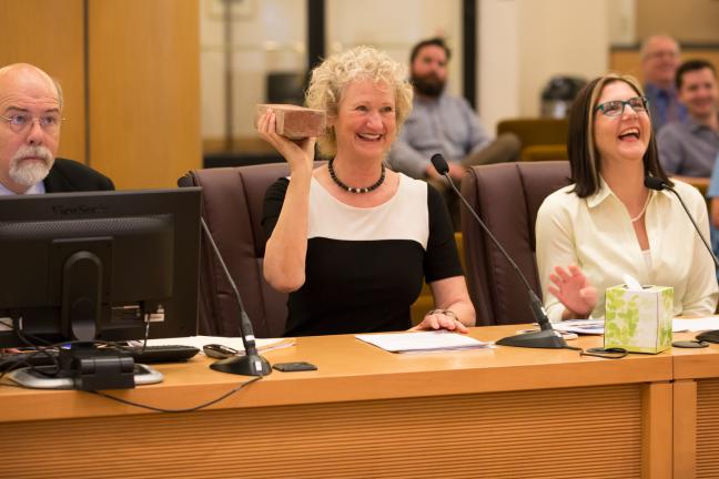 Government Relations Director Claudia Black updates the Board of Commissioners on July 20, 2017 about the county's legislative priorities, including securing funding to build the new central courthouse.