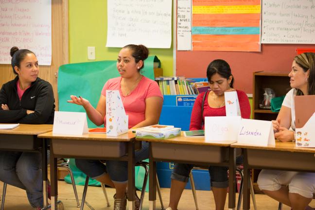 Michelle speaks up during a parent group that meets as part of the Early Kindergarten Transition program.