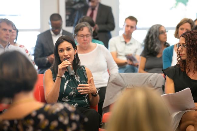 Patricia Rojas, director of El Programa Hispano Católico, speaks during a summit on supportive housing Sept. 14, 2017.