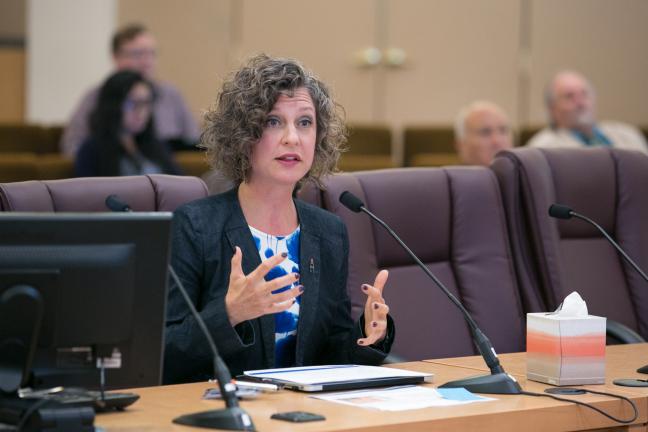 Abbey Stamp, Executive Director of the Multnomah County Local Public Safety Coordinating Council presents strategies aimed at reducing over-reliance on jail