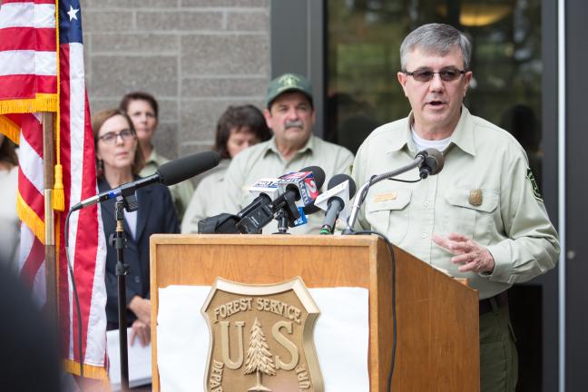 New U.S. Forest Service director Tony Tooke at Troutdale news briefing