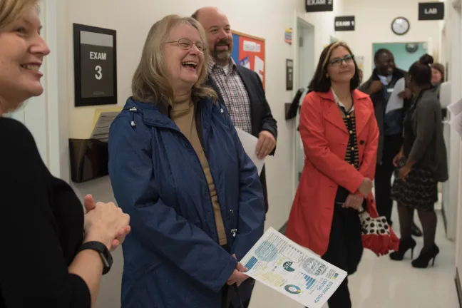Laurie Monnes-Anderson, a senator from Portland, tours Centennial High School’s health center.