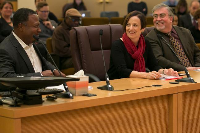 Ken Wilson, Sherry Swackhamer and Ken Elliott of Multnomah County talk about the agreement to sell the Wapato jail site.