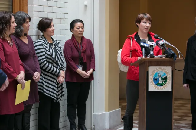 Marlena Neely speaks during the kickoff of the Home for the Holidays campaign Monday, Nov. 13, 2017.