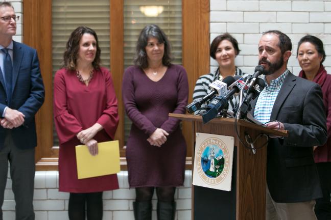 Andy Miller of Human Solutions speaks during the kickoff of the Home for the Holidays campaign Monday, Nov. 13, 2017.