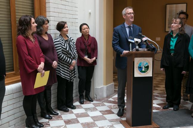 Mayor Ted Wheeler speaks during the kickoff of the Home for the Holidays campaign Monday, Nov. 13, 2017.