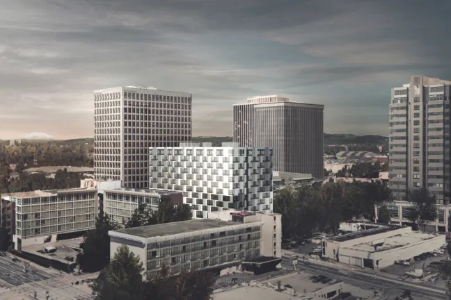 Artist rending of Portland's Block 45, affordable housing complex. Block 45, at Northeast Hassalo and Grand, is slated for completion in the Fall of 2019