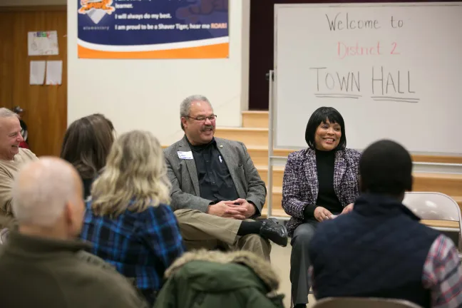 State Senator Lew Frederick (left) joined Multnomah County Commissioner Loretta Smith at a January 27 town hall.