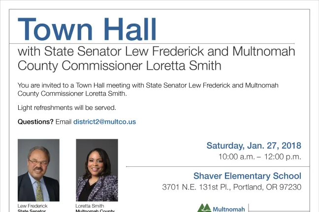 Town hall flyer for Jan. 27 even with Commissioner Loretta Smith.