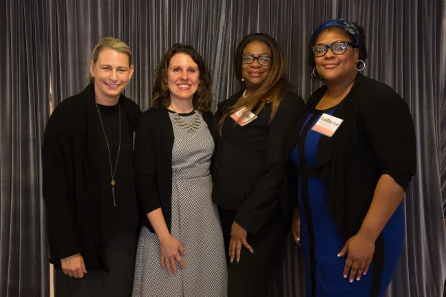 From left: Kate B. Lieber, member of Transition Projects’ Board of Directors; Chair Kafoury; Danita Worthy, Jean’s Place mentoring project graduate and Transitions Projects volunteer; and DeWanna Harris, Transition Projects Mentor Program Manager