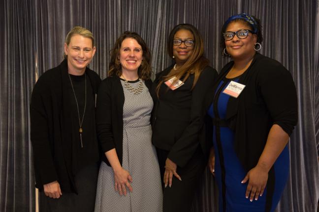 From left: Kate B. Lieber, member of Transition Projects’ Board of Directors; Chair Kafoury; Danita Worthy, Jean’s Place mentoring project graduate and Transitions Projects volunteer; and DeWanna Harris, Transition Projects Mentor Program Manager 